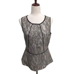 Weston Wear Anthropologie Peplum Top Lace Blouse Neutral Beige Black Nylon Mediu